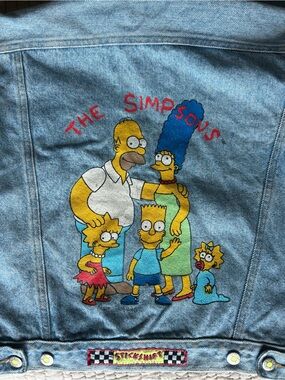 Rare Vintage 90s Simpsons Stickshift Denim Jacket Small Homer Bart Lisa Marge